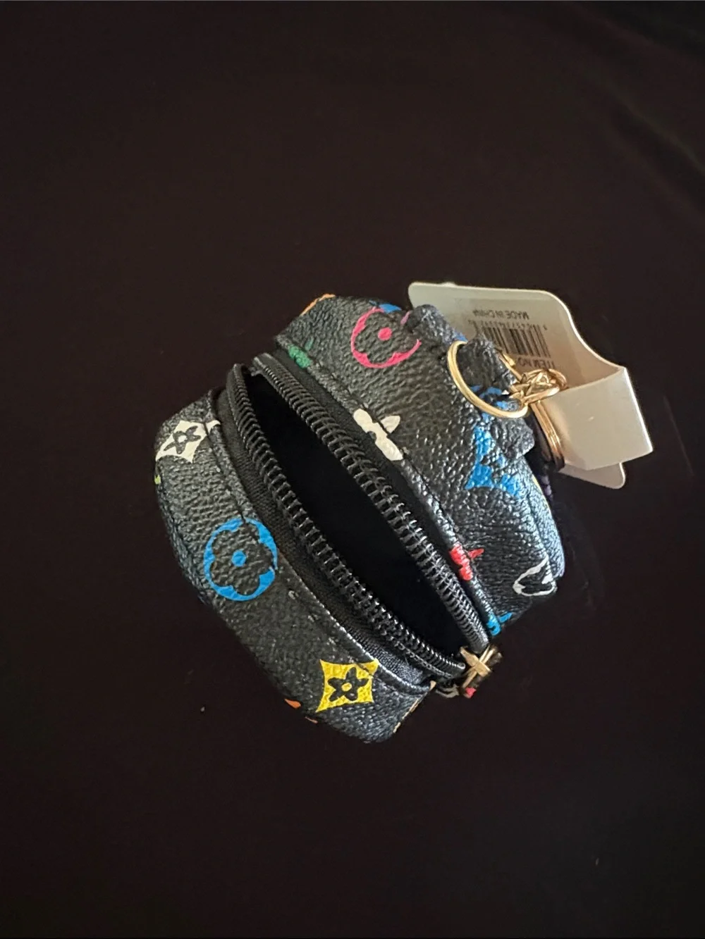 Cute Fashion Black Multicolor Backpack Keychain Bag Charm with Mini Bear
